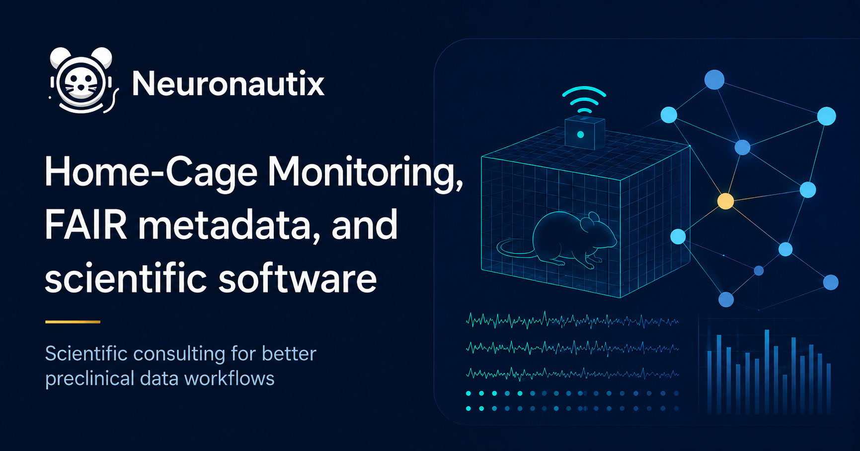 Illustration of home-cage monitoring data flowing into FAIR metadata infrastructure