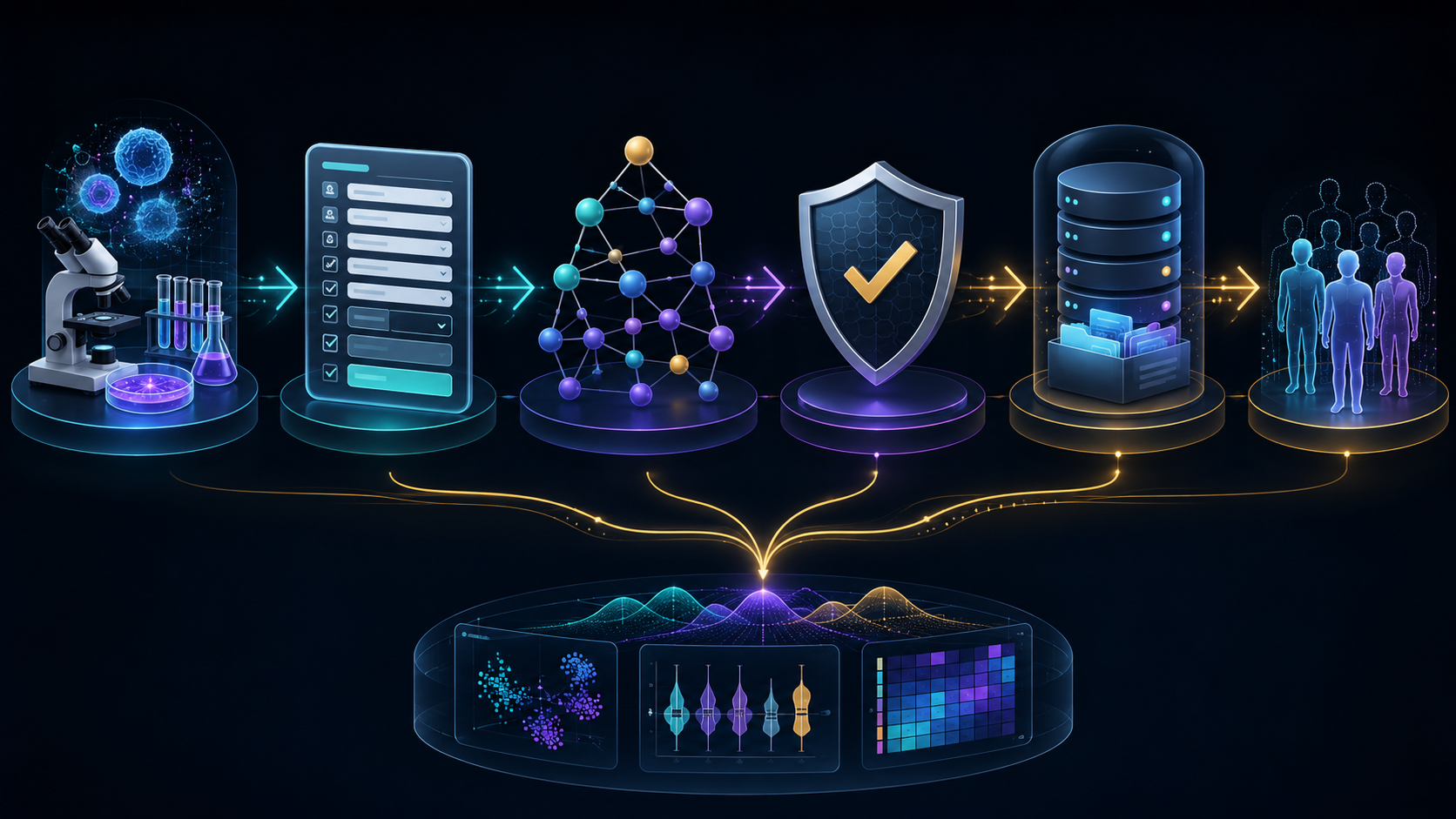 Illustration of heterogeneous scientific sources being standardized into metadata records